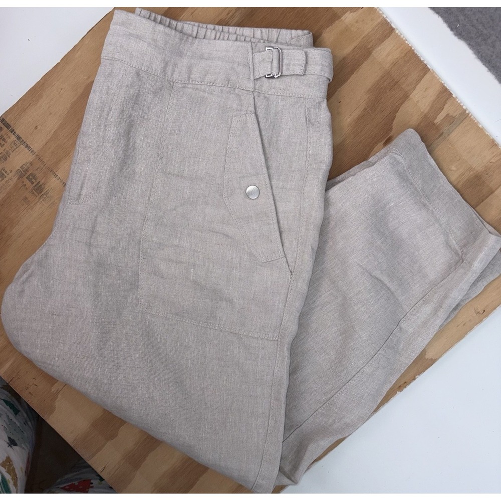 Athleta 14P‎ Petite Beige 100% Linen Voyager Pants Lightweight Ankle 586941